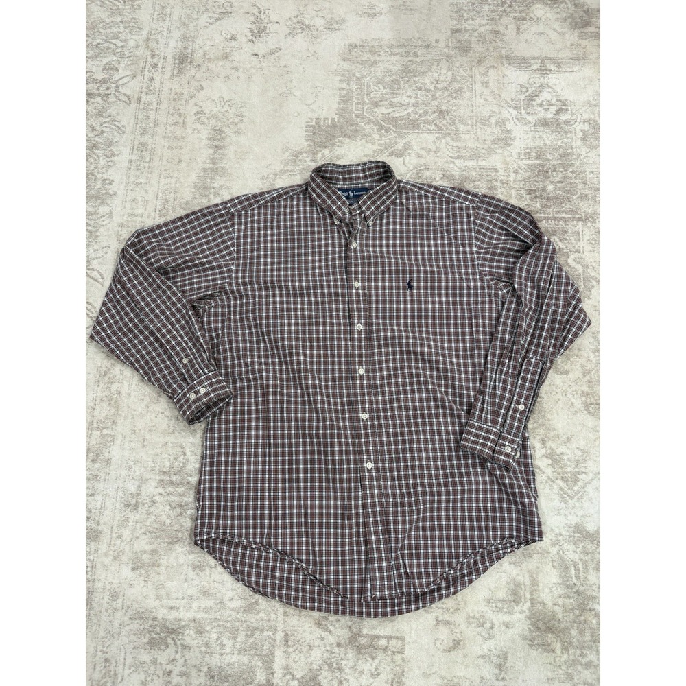 Ralph Lauren Brown Plaid Button Down Shirt Yarmouth Size 16 1/2 34/35